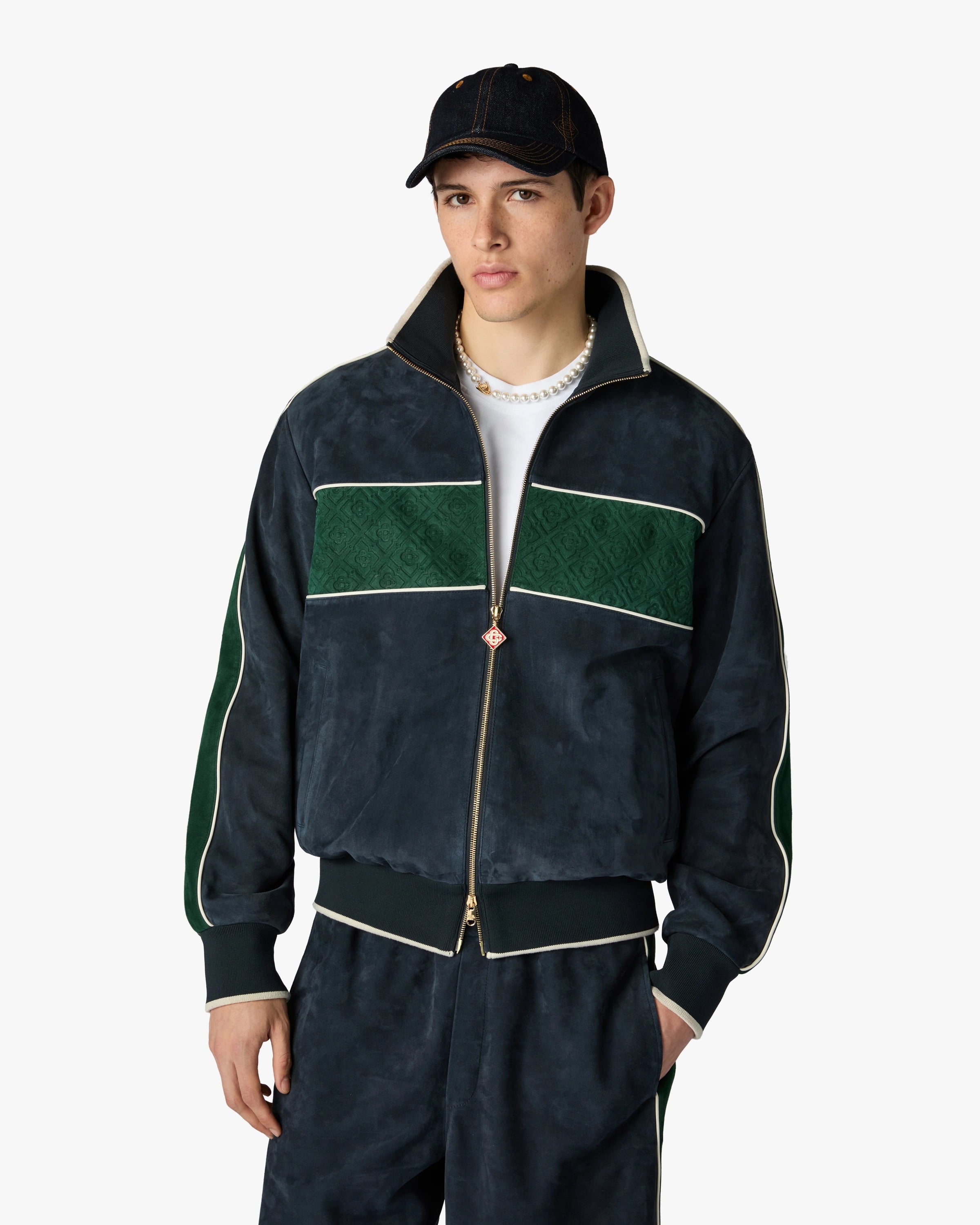 Navy & Green Suede Track Jacket