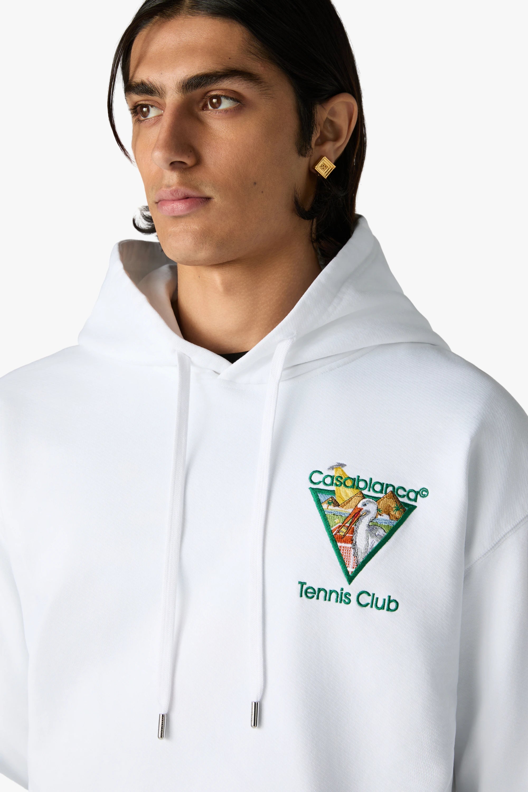 White Tennis Club Icon Pyramid Abduction Embroidered Hooded Sweatshirt