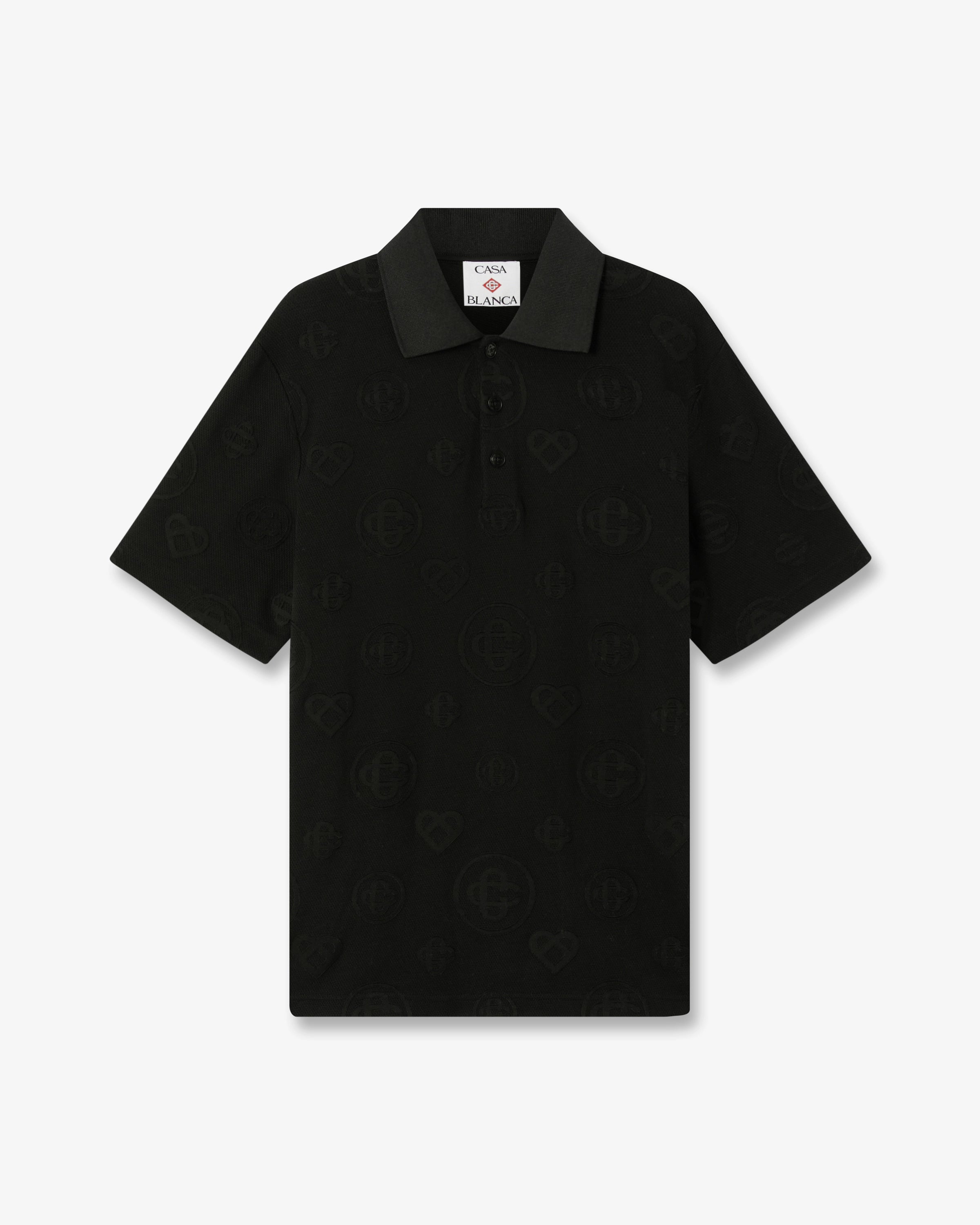 Black Applique Monogram Short Sleeve Polo Shirt