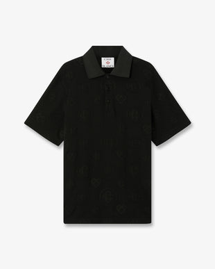 Black Applique Monogram Short Sleeve Polo Shirt