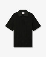 Black Applique Monogram Short Sleeve Polo Shirt