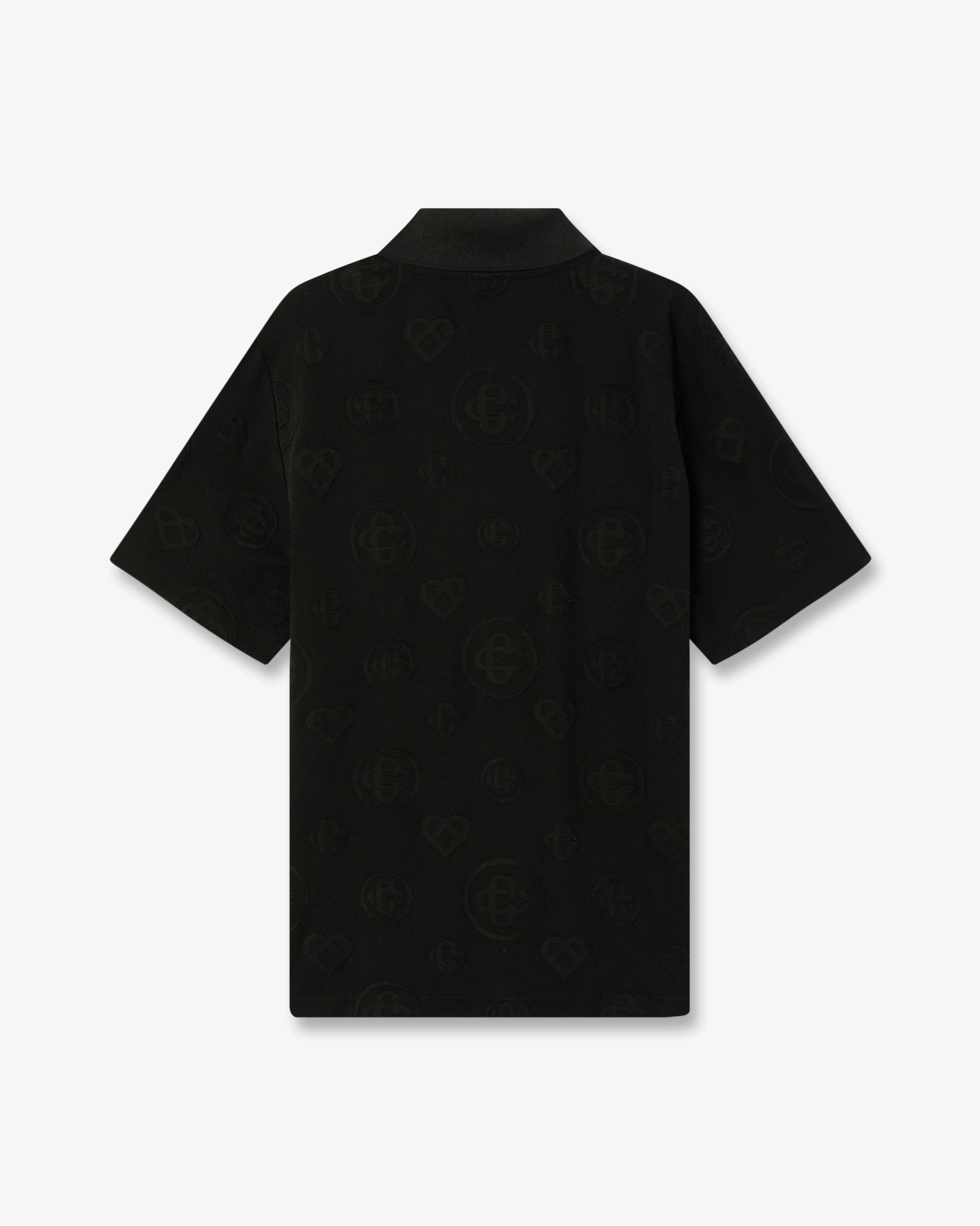 Black Applique Monogram Short Sleeve Polo Shirt
