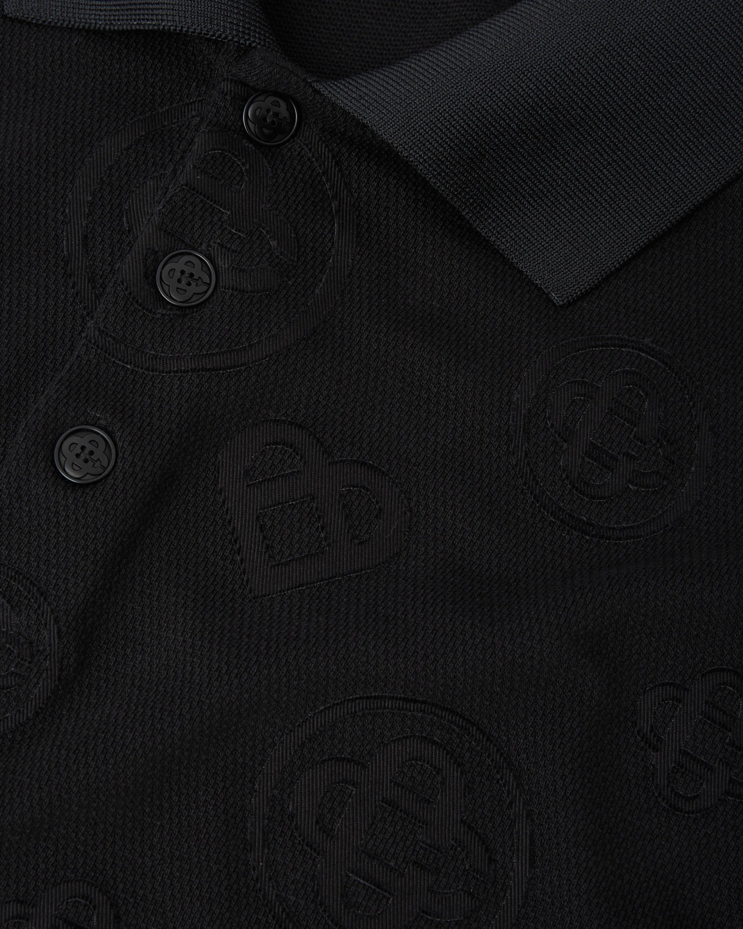 Black Applique Monogram Short Sleeve Polo Shirt