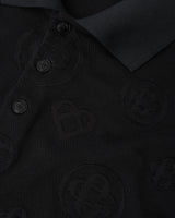 Black Applique Monogram Short Sleeve Polo Shirt