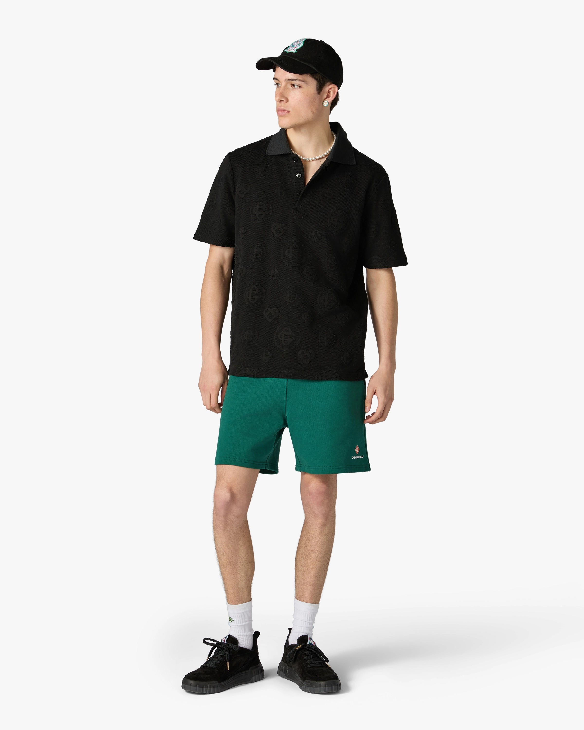 Black Applique Monogram Short Sleeve Polo Shirt