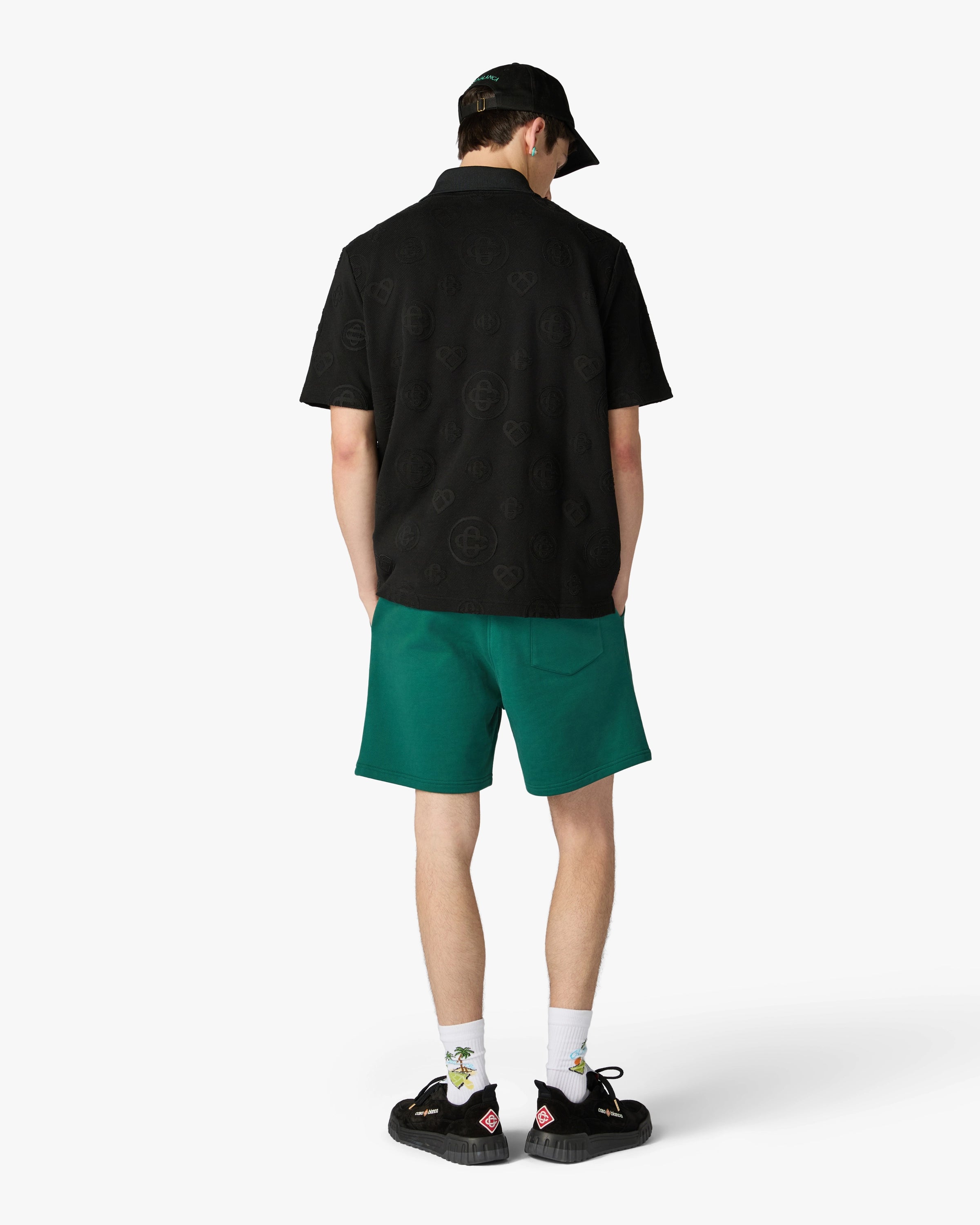 Black Applique Monogram Short Sleeve Polo Shirt