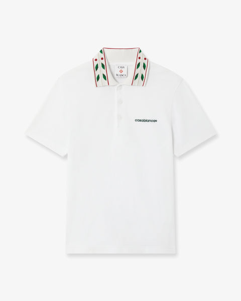 White Laurel Pique Short Sleeve Polo Shirt | Casablanca Paris