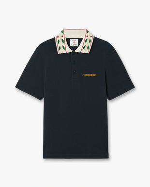 Navy Laurel Pique Short Sleeve Polo Shirt