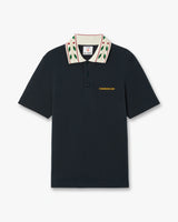 Navy Laurel Pique Short Sleeve Polo Shirt