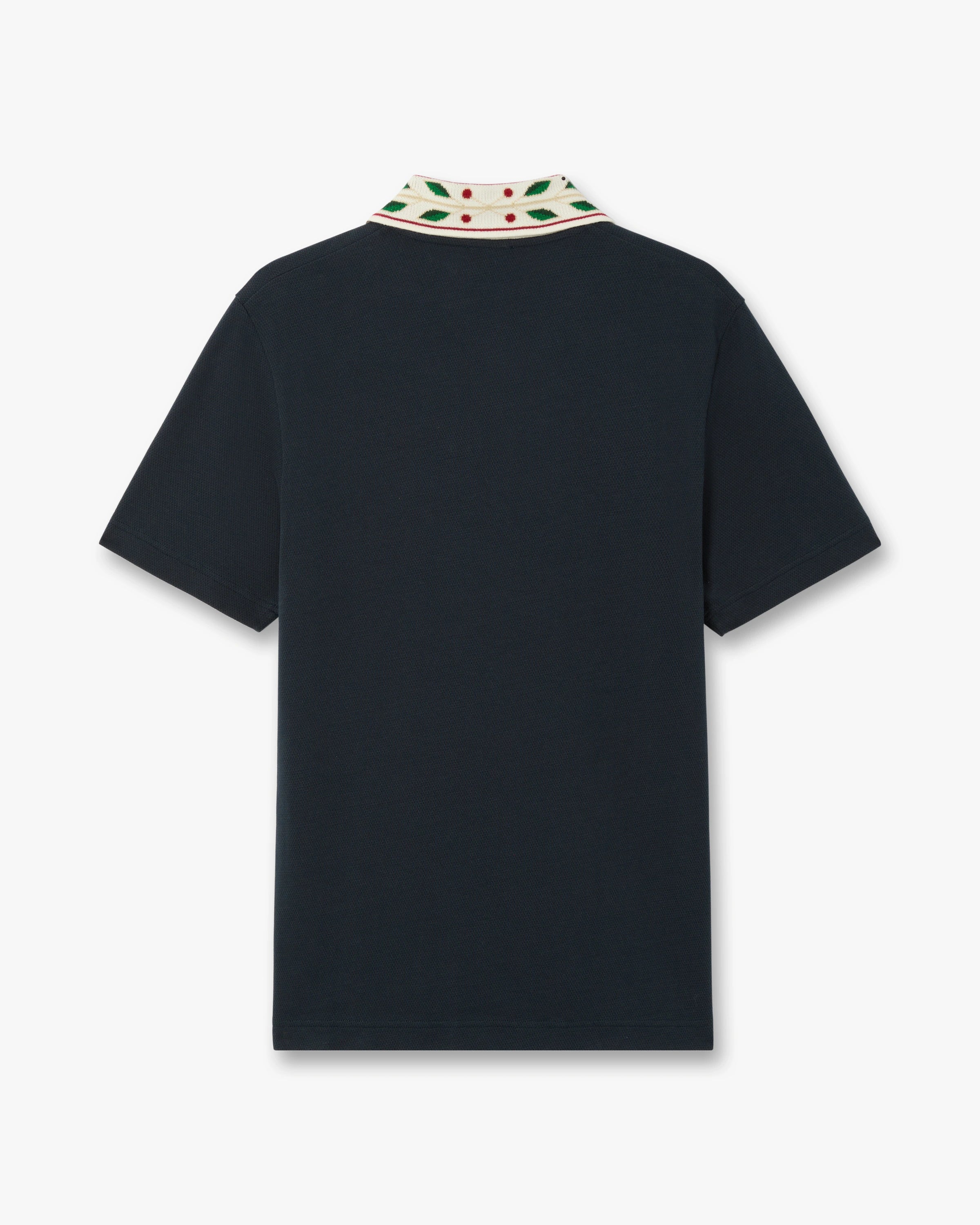 Navy Laurel Pique Short Sleeve Polo Shirt