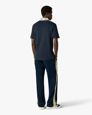 Navy Laurel Pique Short Sleeve Polo Shirt