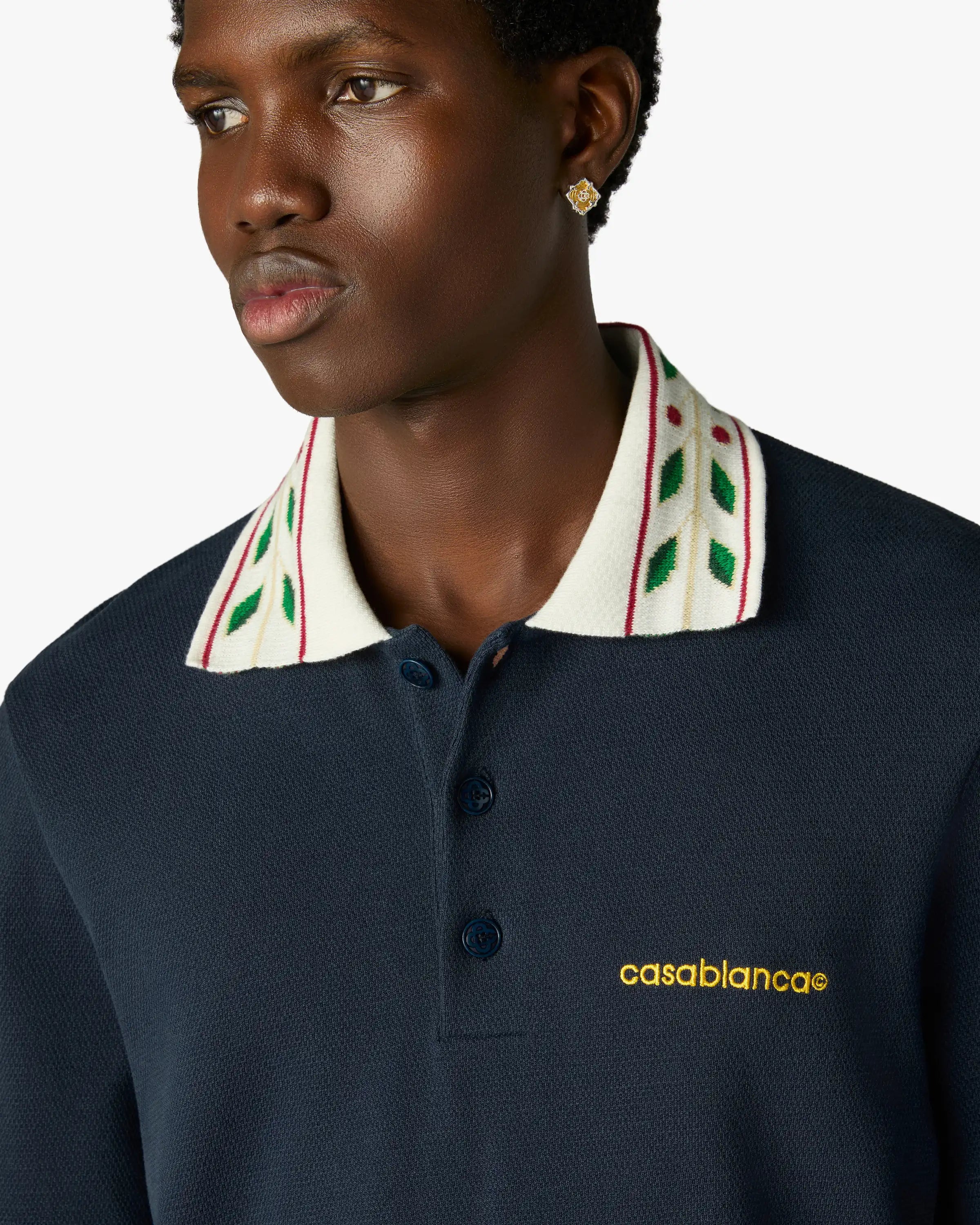 Navy Laurel Pique Short Sleeve Polo Shirt