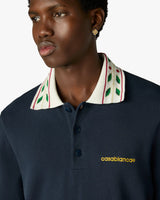 Navy Laurel Pique Short Sleeve Polo Shirt