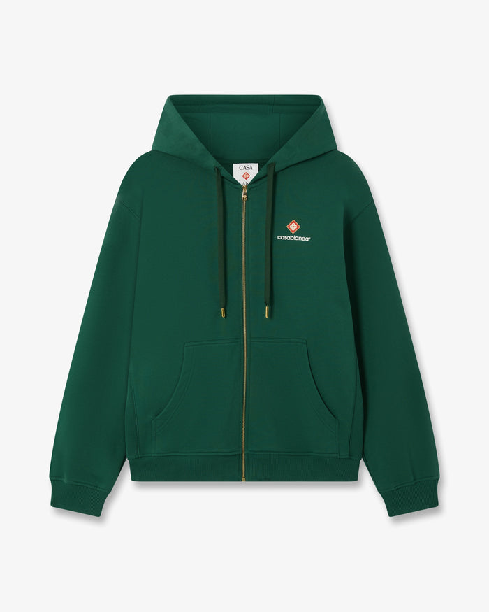 Green Sport Type Zip-Up Hooded Sweatshirt