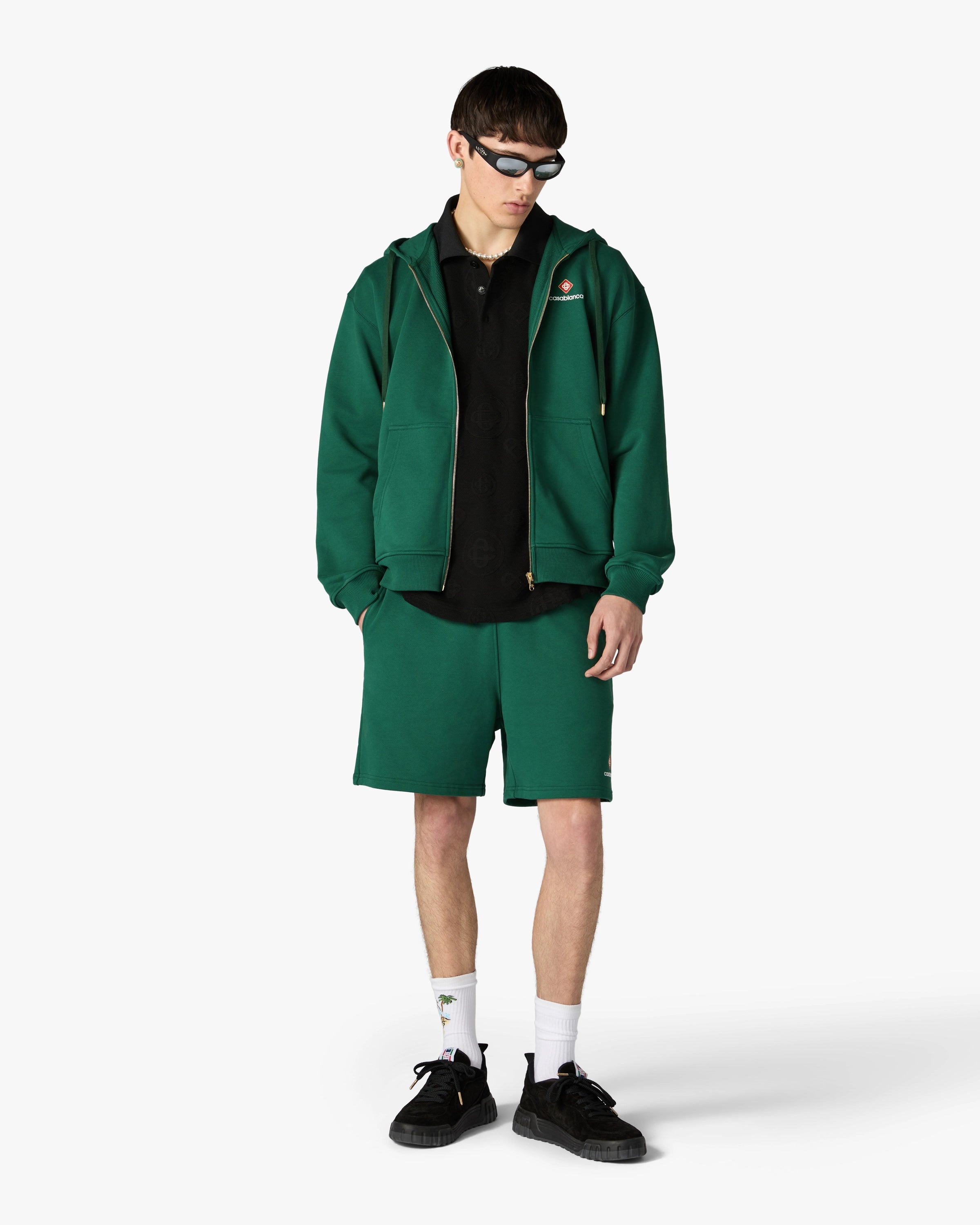 Green Sport Type Zip-Up Hooded Sweatshirt