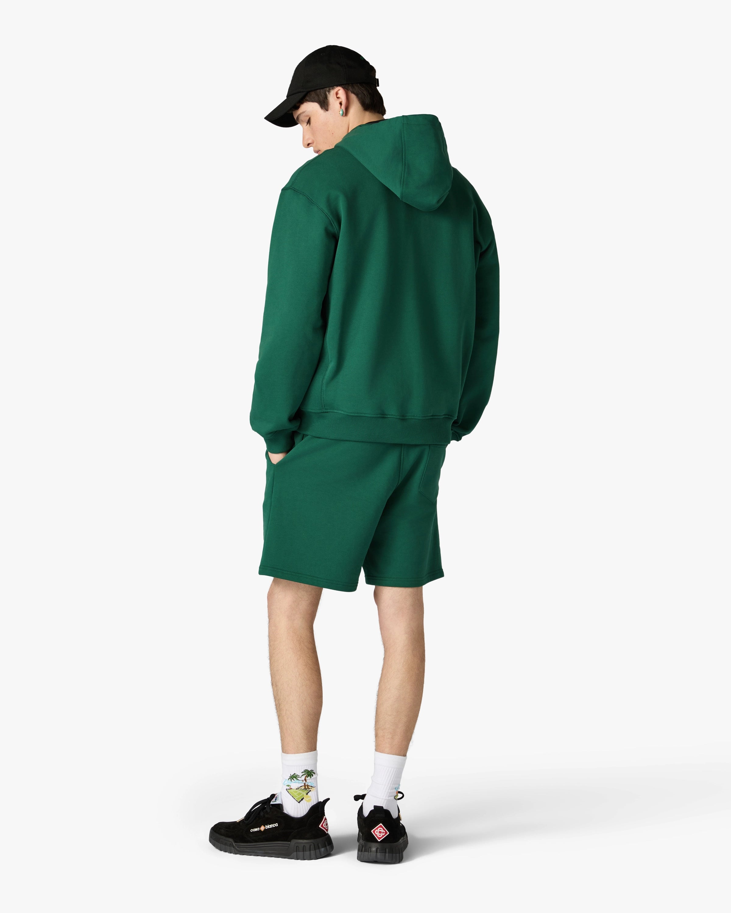 Green Sport Type Zip-Up Hooded Sweatshirt