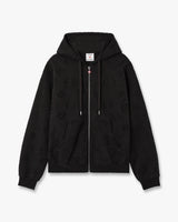 Black Applique Monogram Zip-Up Hooded Sweatshirt