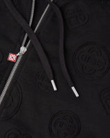 Black Applique Monogram Zip-Up Hooded Sweatshirt