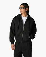 Black Applique Monogram Zip-Up Hooded Sweatshirt