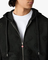 Black Applique Monogram Zip-Up Hooded Sweatshirt