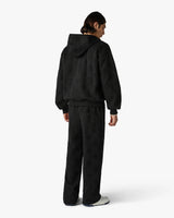 Black Applique Monogram Zip-Up Hooded Sweatshirt