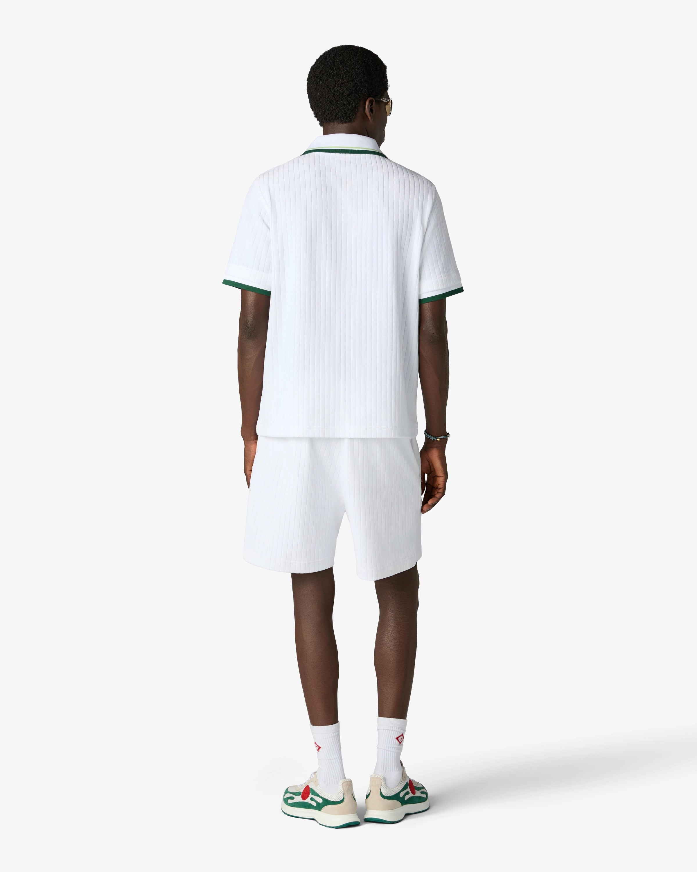 White Striped Velour Zip-Up Long Sleeve Shirt