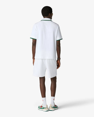 White Striped Velour Zip-Up Long Sleeve Shirt