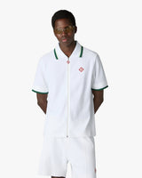 White Striped Velour Zip-Up Long Sleeve Shirt