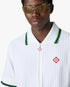 White Striped Velour Zip-Up Long Sleeve Shirt