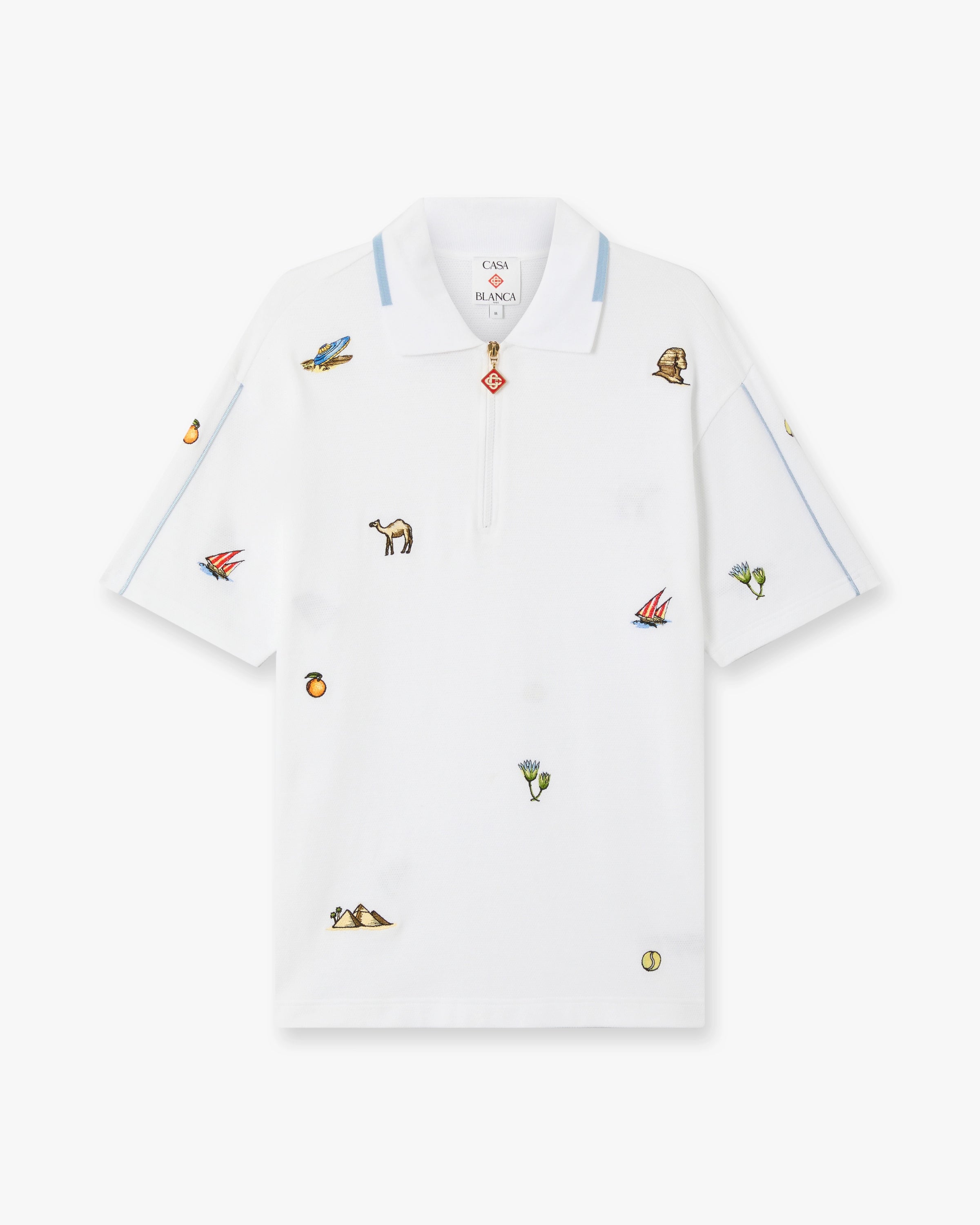 White Icon Quarter Zip Embroidered Short Sleeve Polo Shirt