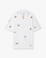 White Icon Quarter Zip Embroidered Short Sleeve Polo Shirt