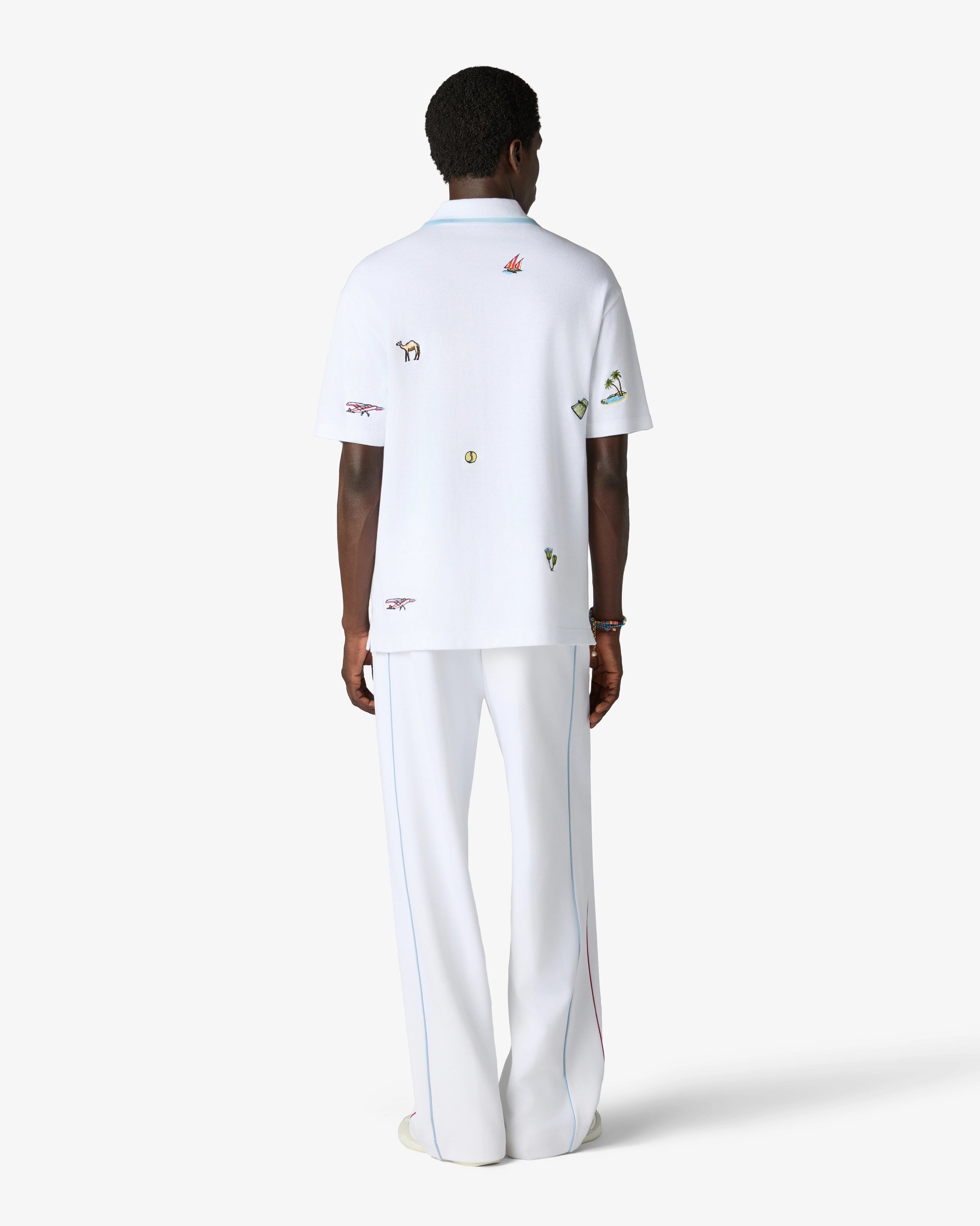 White Icon Quarter Zip Embroidered Short Sleeve Polo Shirt