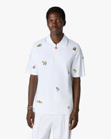 White Icon Quarter Zip Embroidered Short Sleeve Polo Shirt