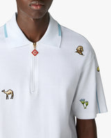 White Icon Quarter Zip Embroidered Short Sleeve Polo Shirt