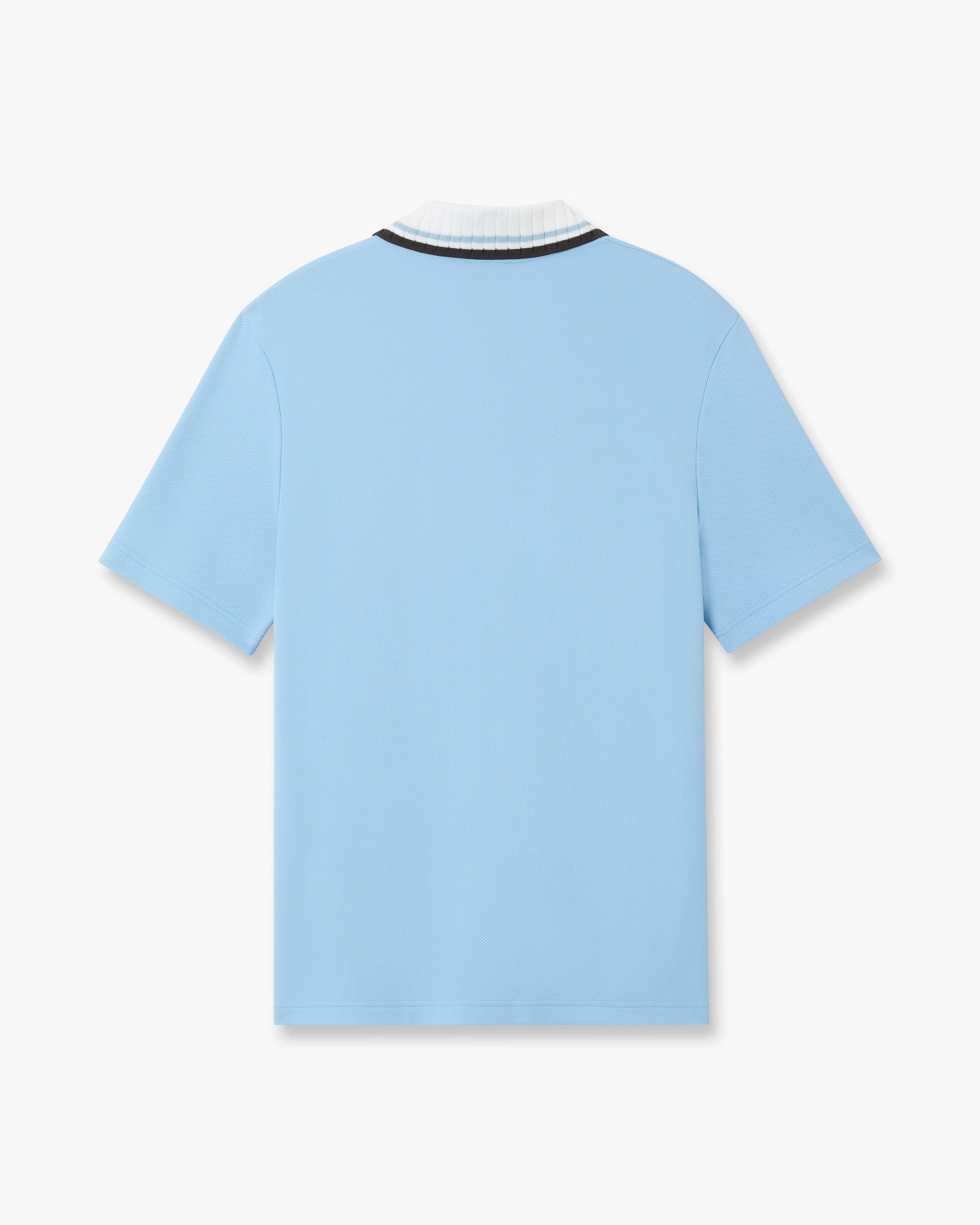 Pale Blue Pique Quarter Zip Short Sleeve Polo Shirt