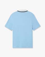 Pale Blue Pique Quarter Zip Short Sleeve Polo Shirt