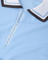 Pale Blue Pique Quarter Zip Short Sleeve Polo Shirt