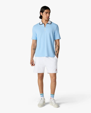 Pale Blue Pique Quarter Zip Short Sleeve Polo Shirt