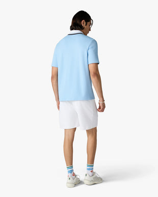 Pale Blue Pique Quarter Zip Short Sleeve Polo Shirt