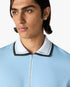Pale Blue Pique Quarter Zip Short Sleeve Polo Shirt