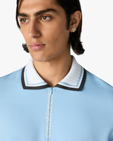 Pale Blue Pique Quarter Zip Short Sleeve Polo Shirt