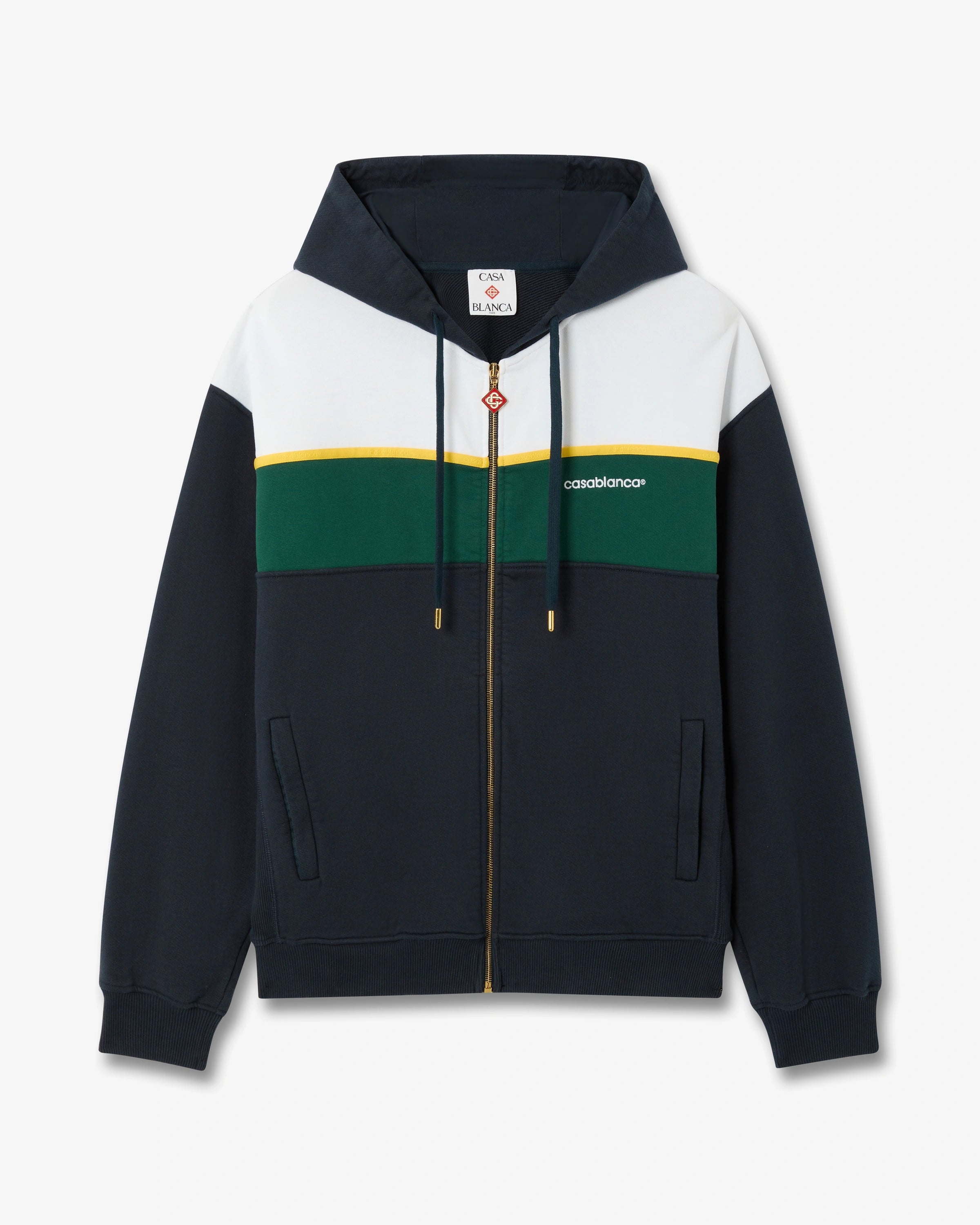 Navy & Green Panelled Zip-Up Hooded Sweatshirt