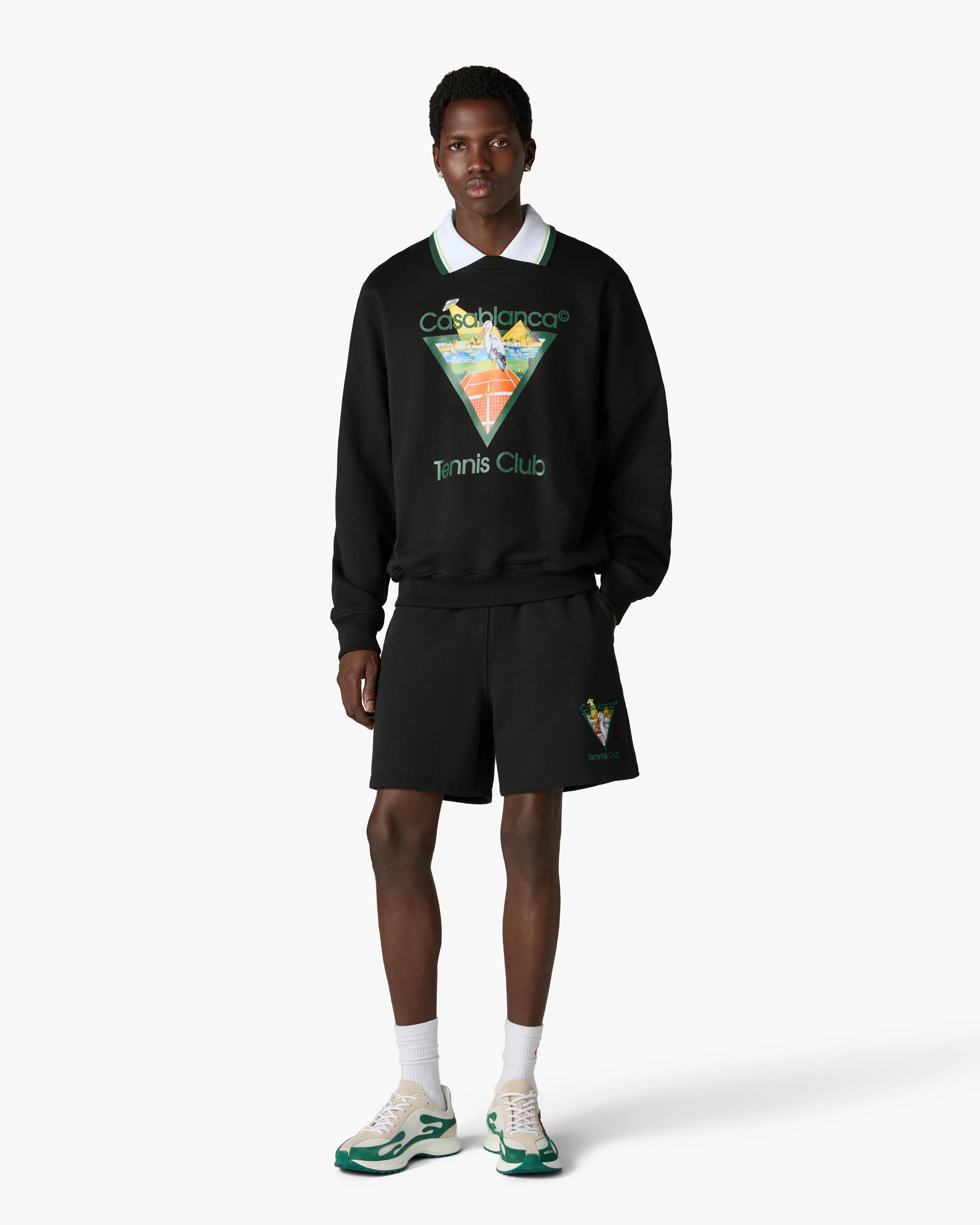 Black Tennis Club Icon Pyramid Abduction Embroidered Sweatshorts