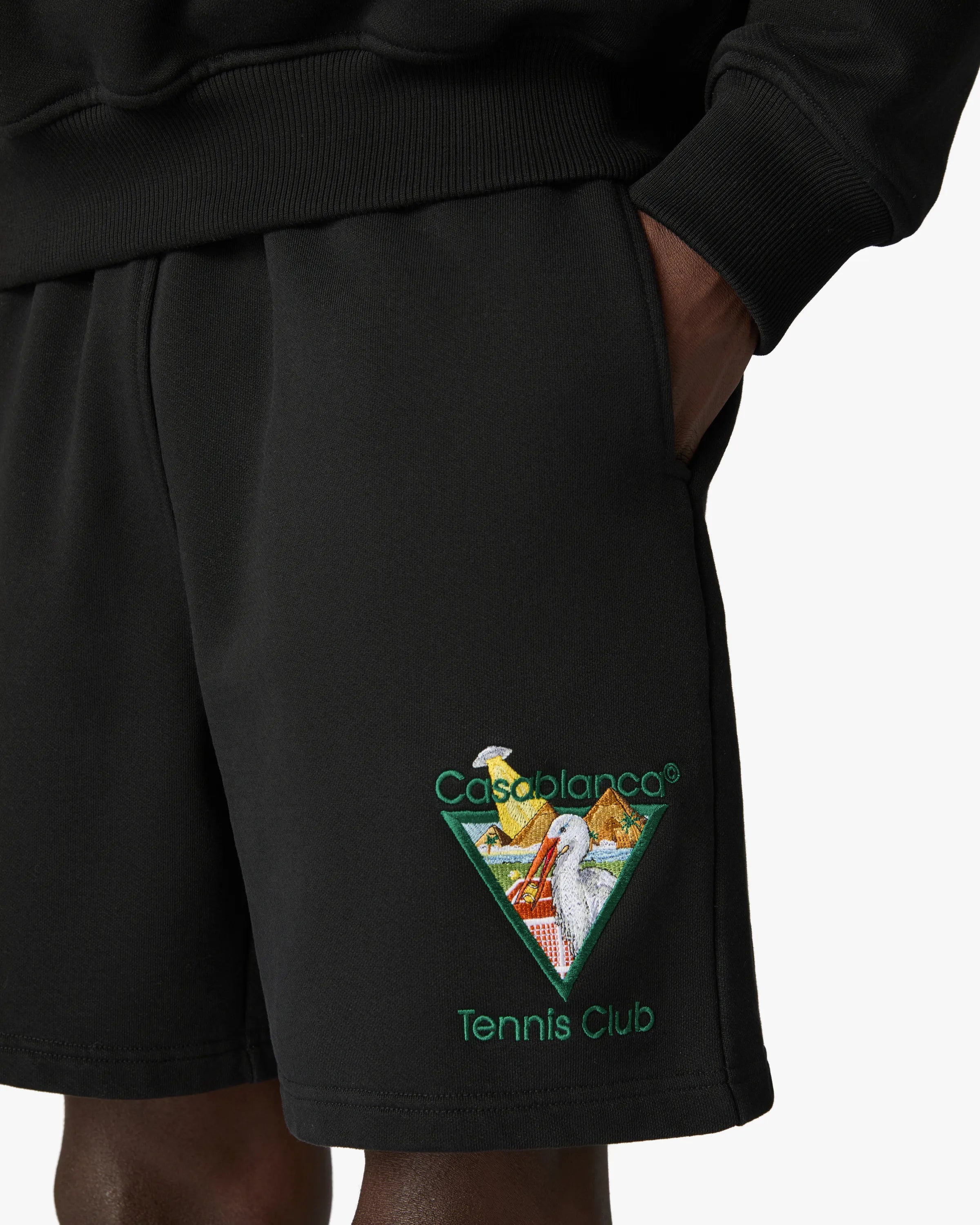 Black Tennis Club Icon Pyramid Abduction Embroidered Sweatshorts
