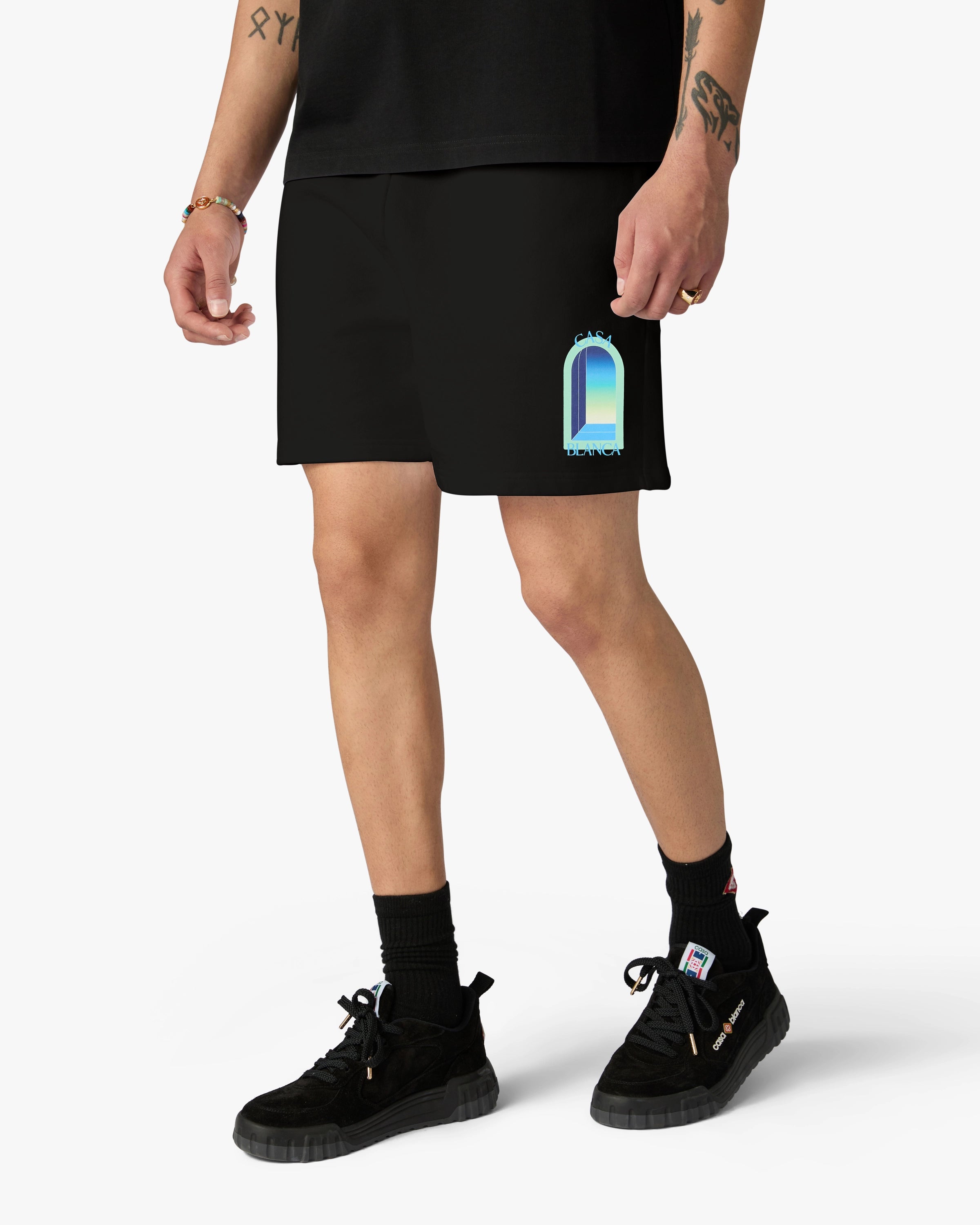 Short de survêtement noir et vert menthe L'Arche