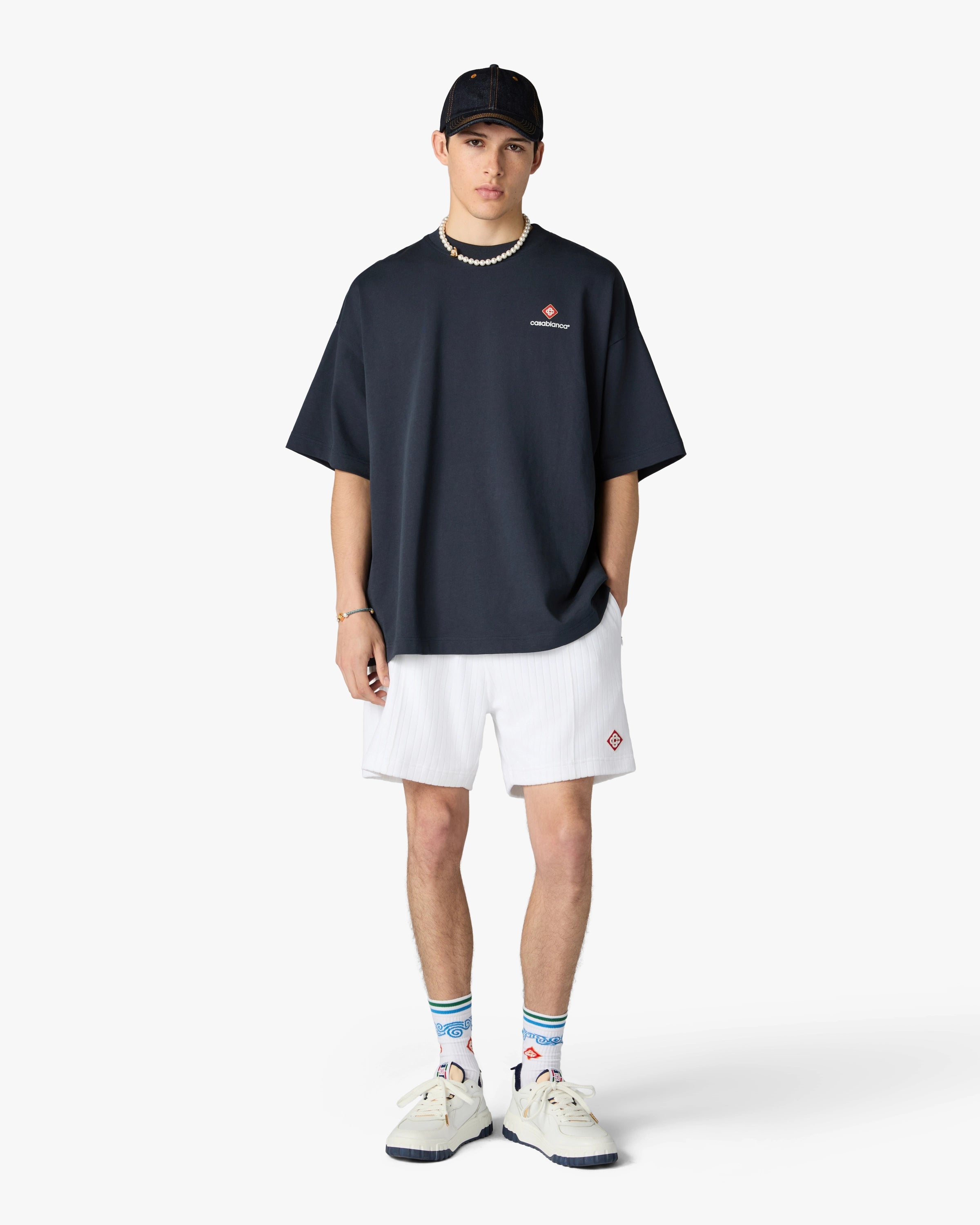 White Striped Velour Shorts