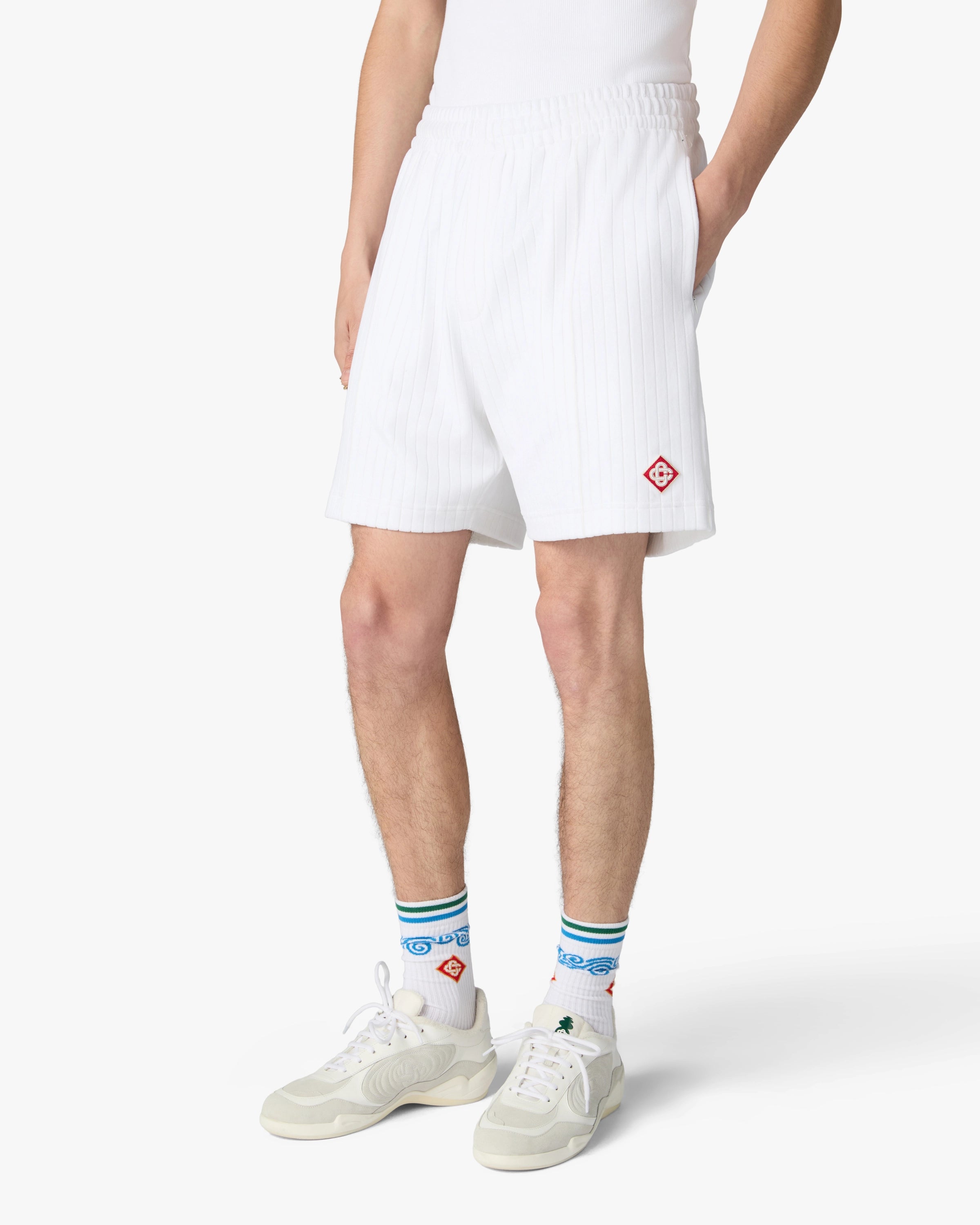 White Striped Velour Shorts