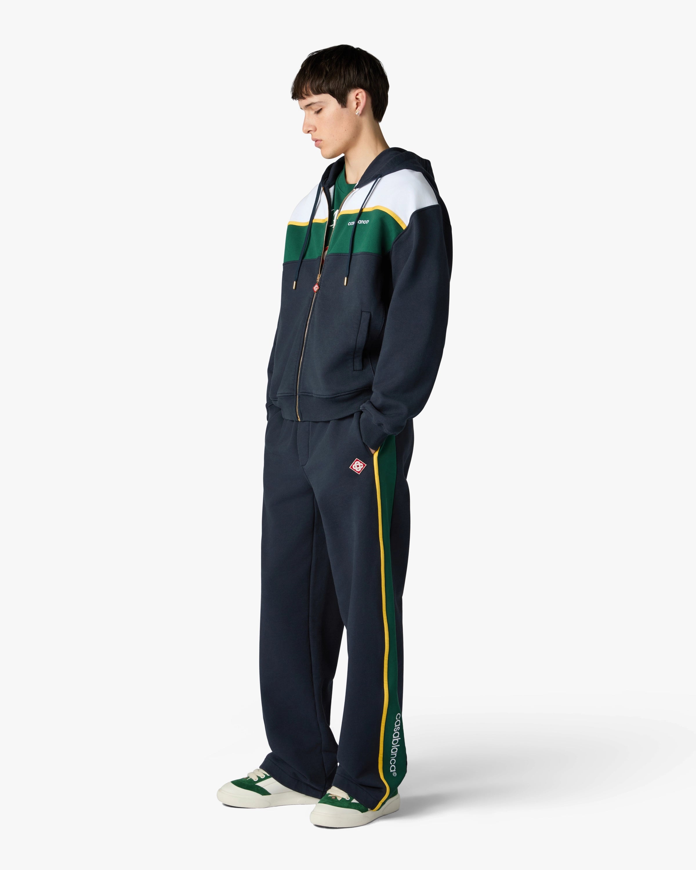 Navy & Green Panelled Sweatpants