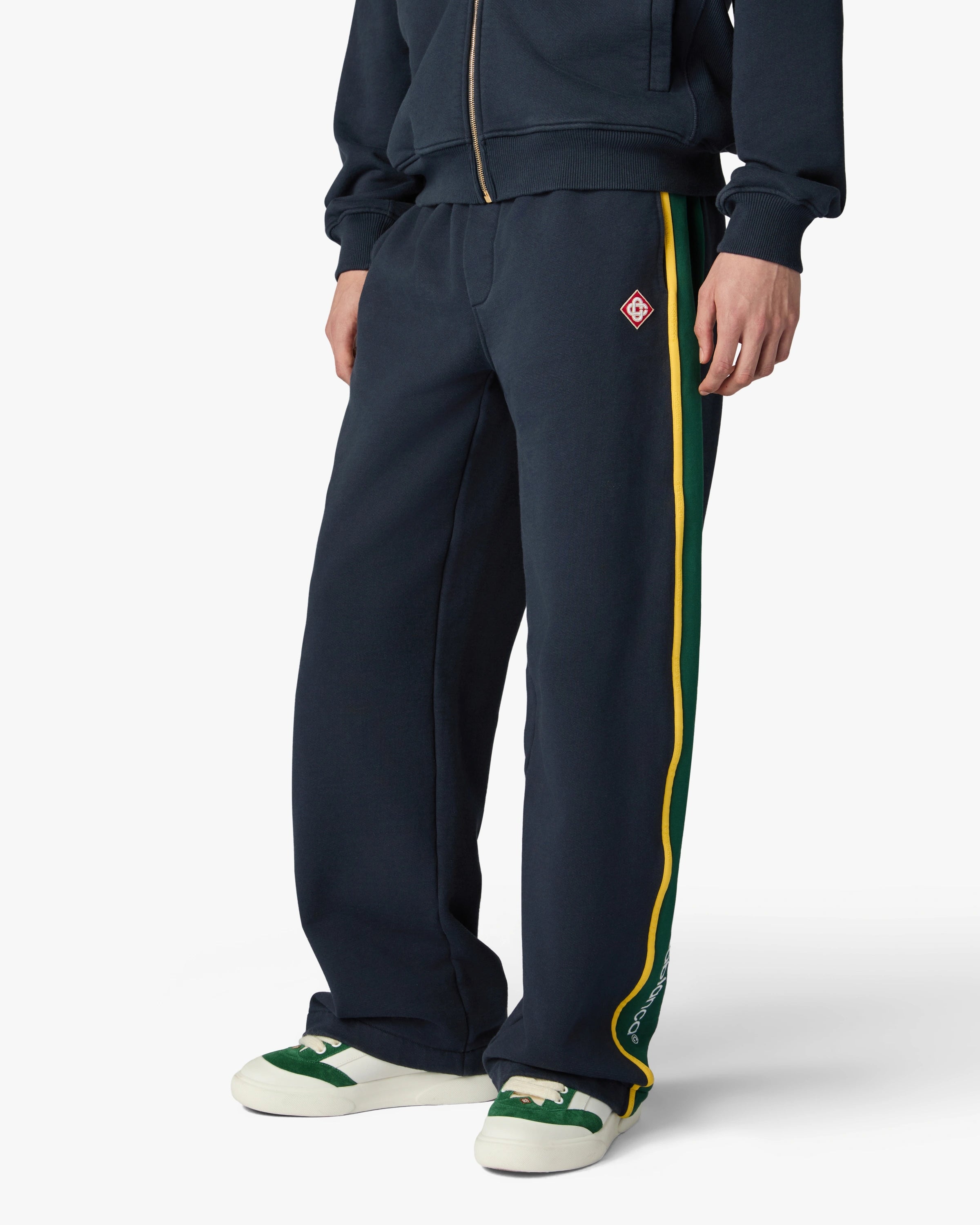 Navy & Green Panelled Sweatpants