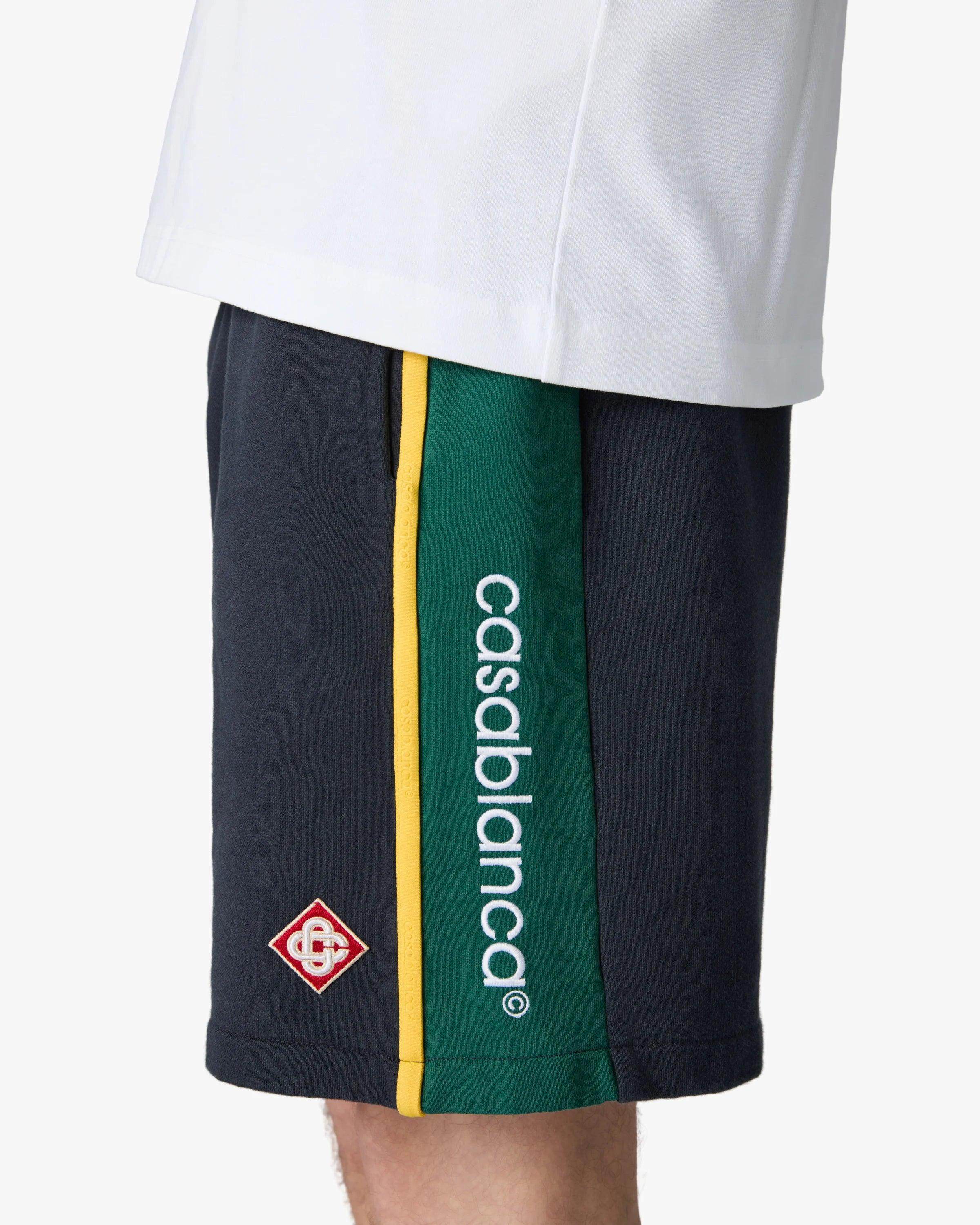Navy & Green Panelled Sweatshorts
